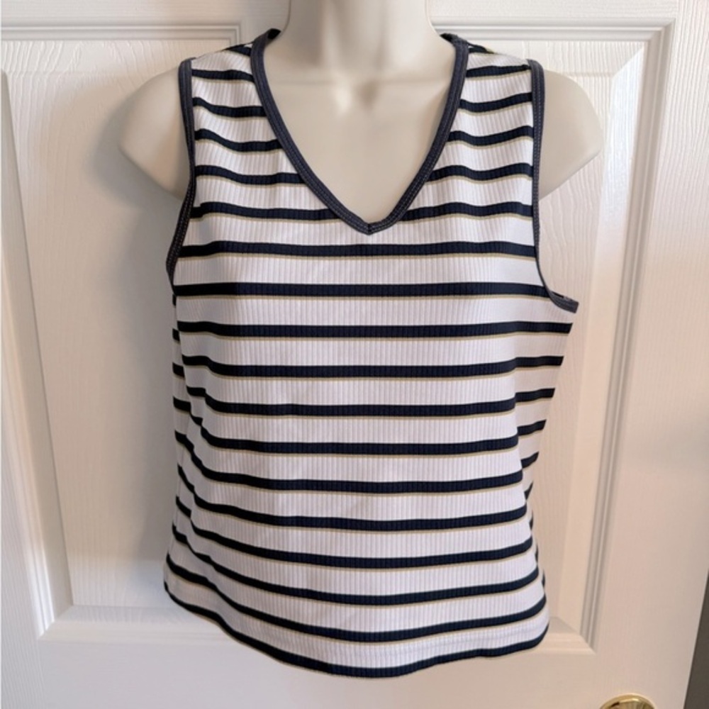 Tail Tech Navy/gold and White Striped Sleeveless Golf Top